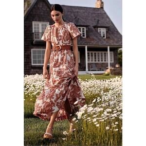 Anthropologie Somerset Maxi Dress Size XS Neutral Floral Dot‎ Brown Cotton